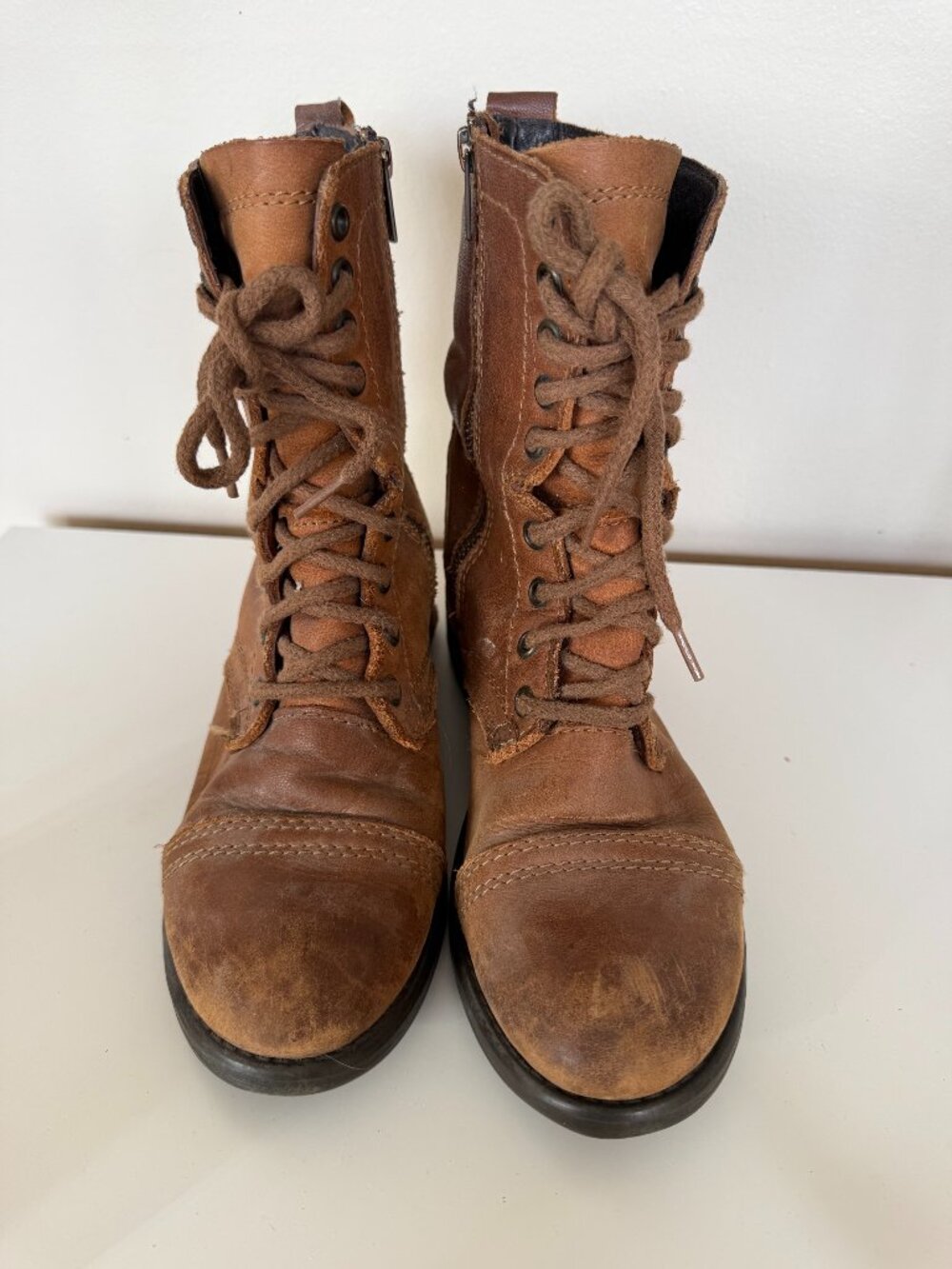 Steve Madden Troopa Brown Leather Combat Boots
